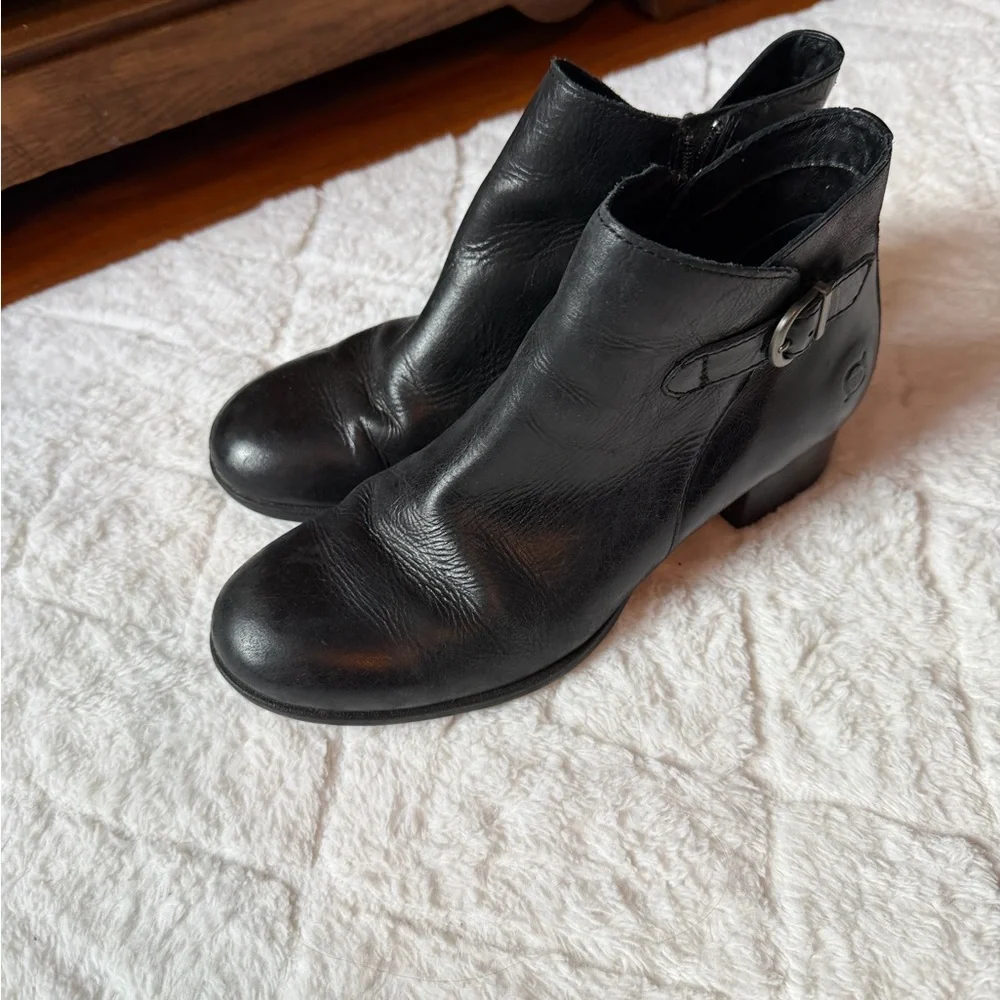Born Women's Black Leather Ankle Bootie with Buckle - Picture 2 of 5